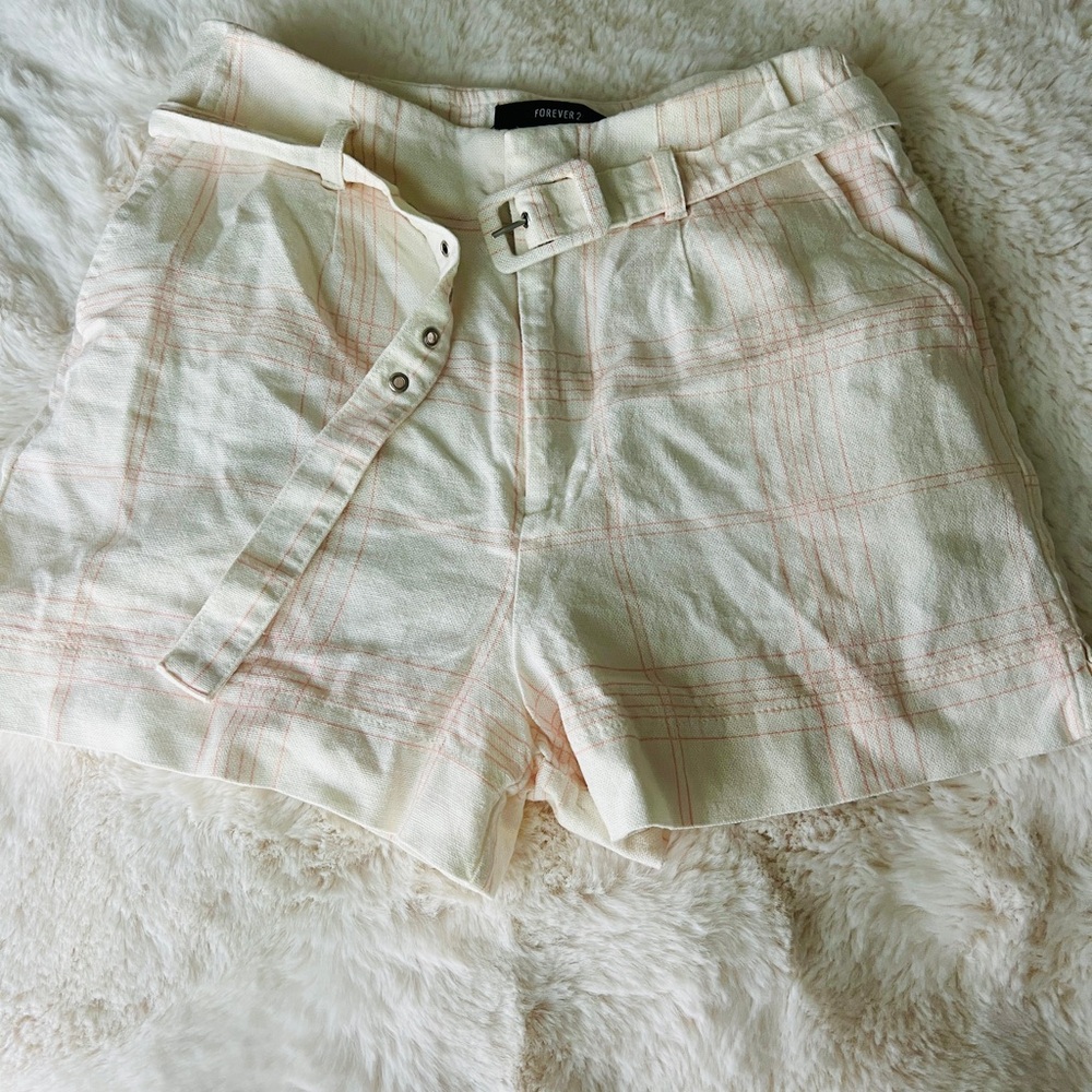 Forever 21 High Waist Cream Plaid Shorts
